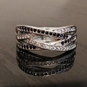 Black White Sapphire Infinity 925 Silver Ring Sz 9